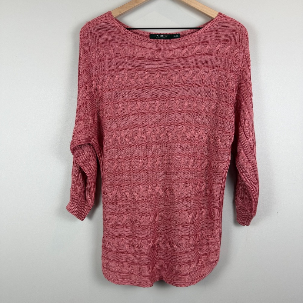 Ralph Lauren LRL Sweater Women's Small Pink Cable Knit Pullover Classic‎ Preppy